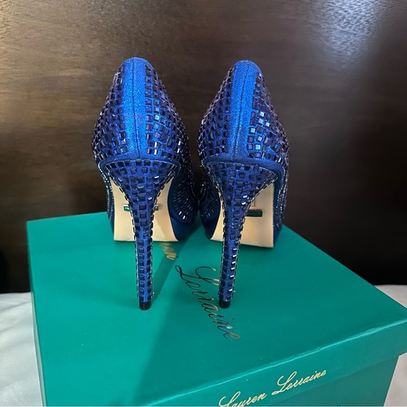 Lauren Lorraine Candie-12 Blue Crystal Embellished Peep Toe Platform size 5.5 - Picture 3 of 10
